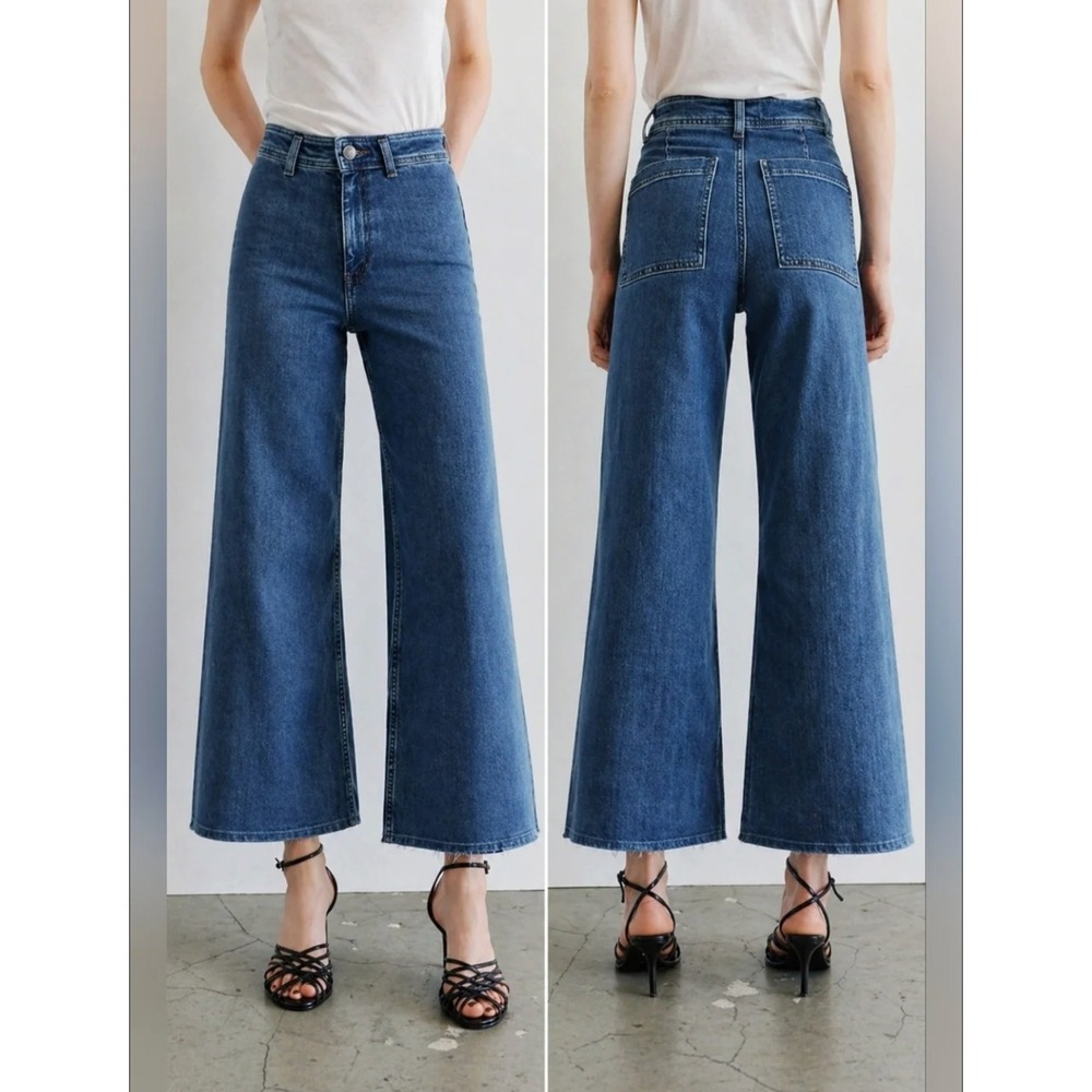 Zara Womens The Marine Straight Jeans Size 4 Blue Dark Wash